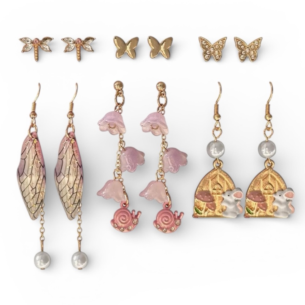 6-Pack Thorn & Fable Mouse Cottage Butterfly Earring Set - NWT - Picture 2 of 2